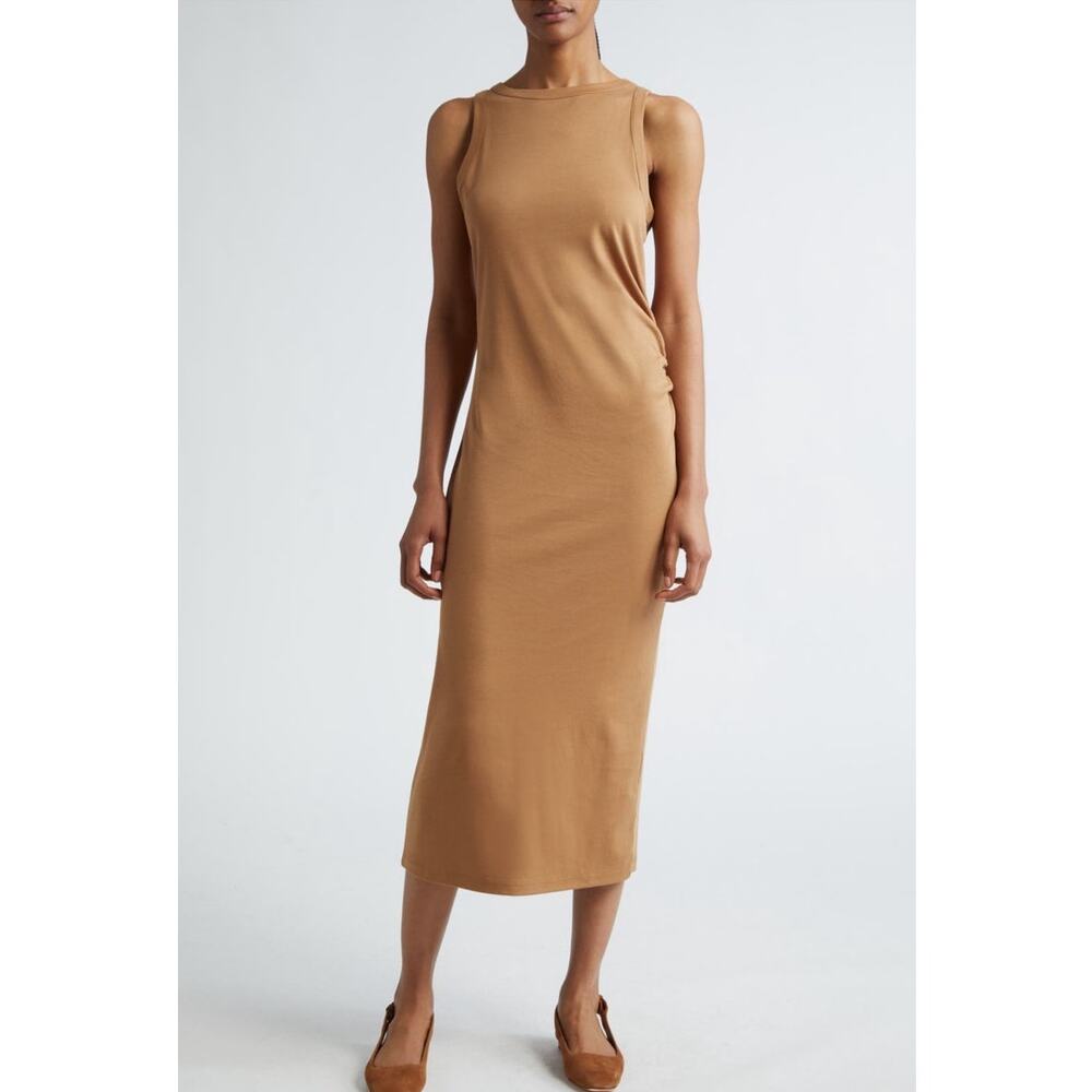 Vince Side Drape Pima Cotton Tank Dress Nile Large Minimalist Quiet Luxury NWOT